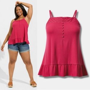 TORRID Texture Knit Woven Eyelet Square Neck Swing Tank